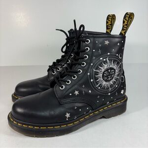 Dr. Martens 1460 Cosmic Embroidered Leather Lace Up Boots Black Celestial W 8